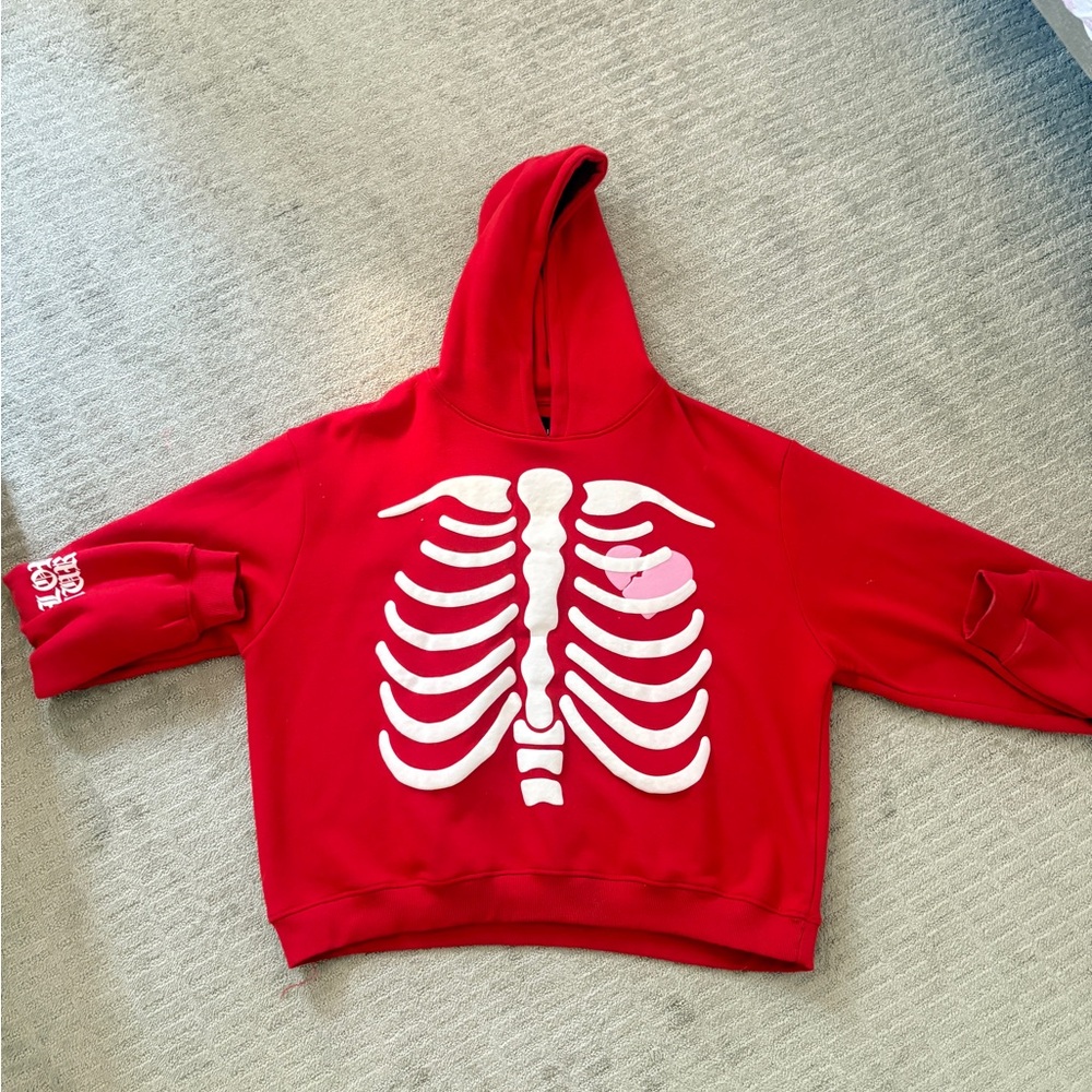 Boohoo Mens Red Skeleton Hoodie